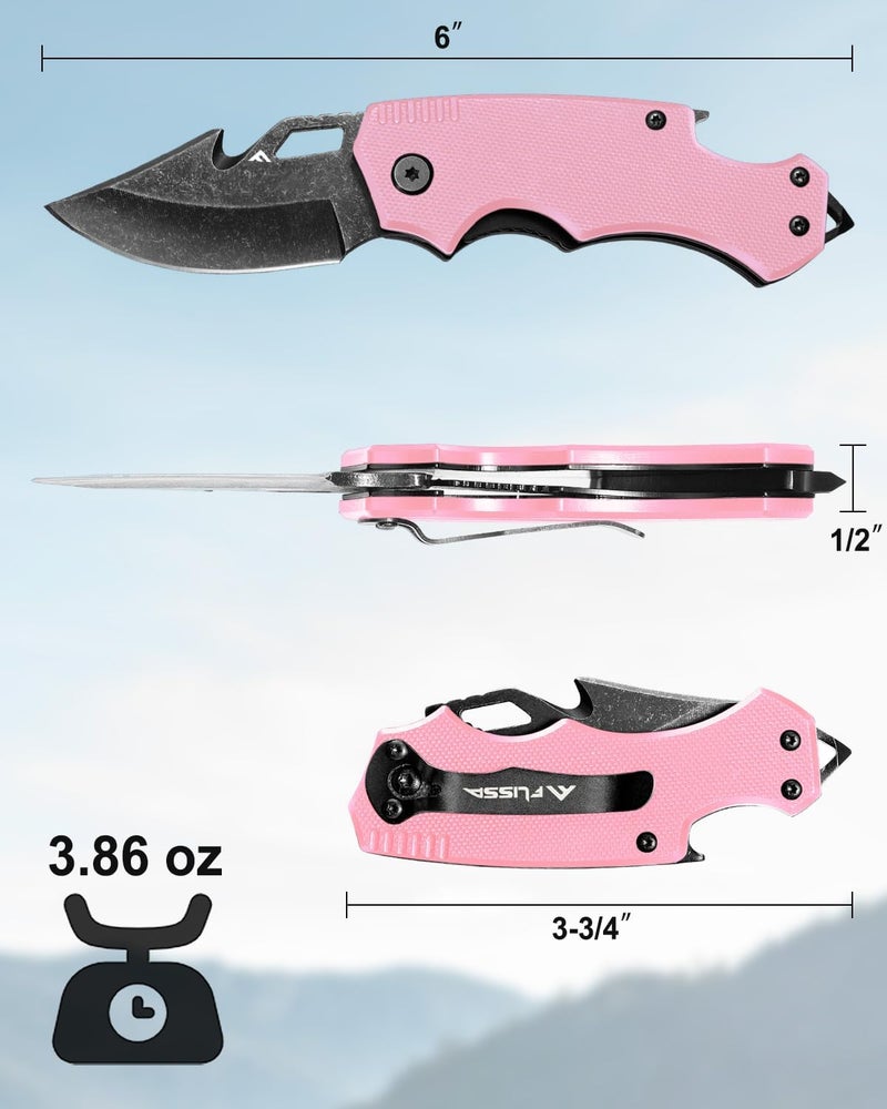 FLISSA Mini Folding Pocket Knife, 2.5-Inch Stainless Steel Drop Point Blade, EDC Pocket Knives for Women with Bottle Opener and Glass Breaker (Pink) - Image 2